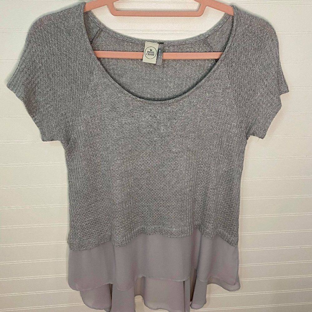Paper Crane Short Sleeve Gray Layered Top